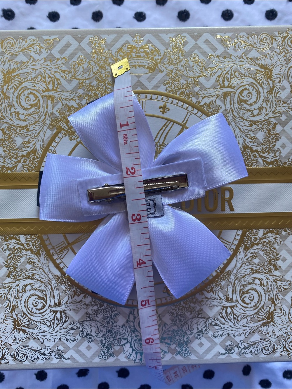 Handmade Dior Navy and White Hair Clip With Pearl Center - Picture 3 of 3